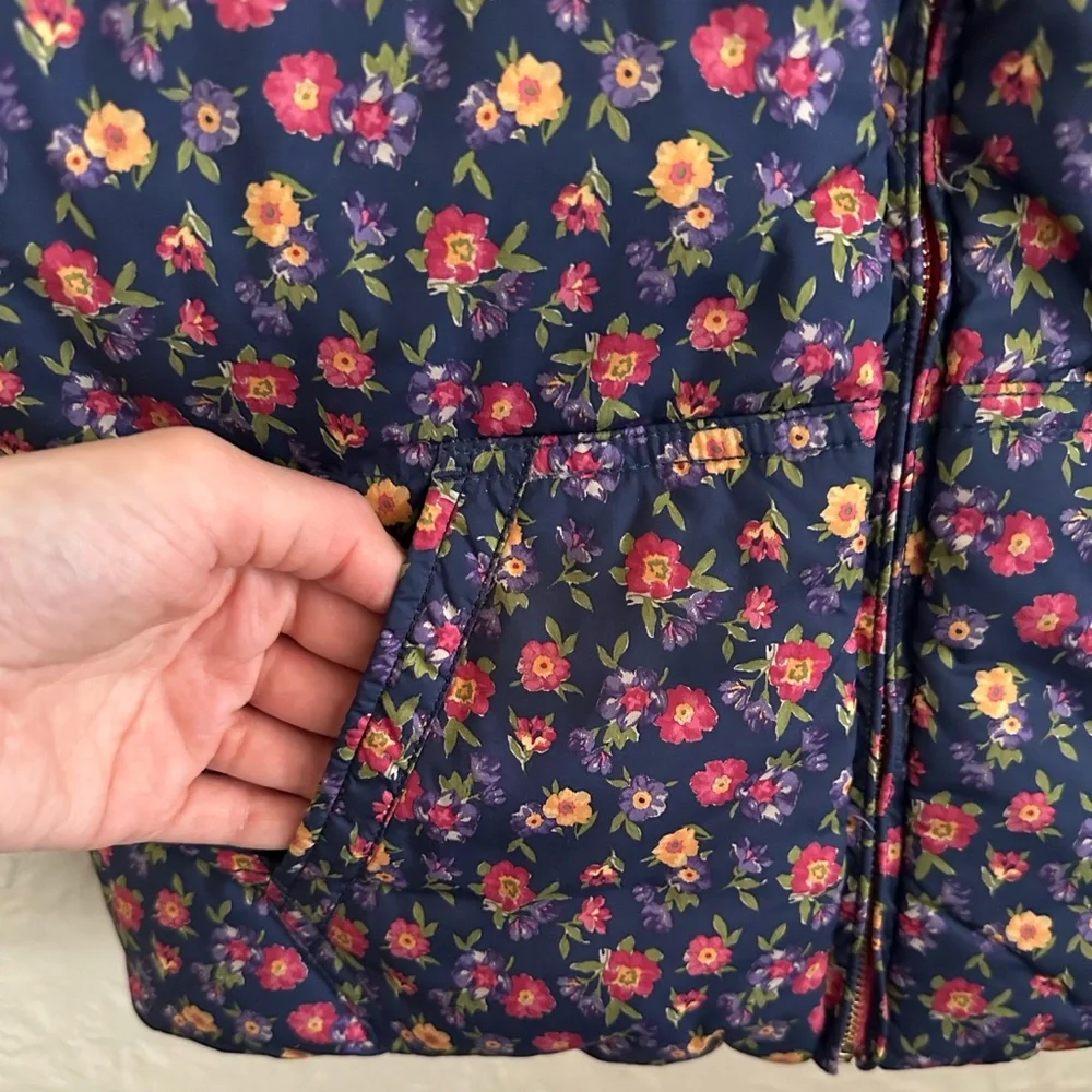 Ralph Lauren Kids Girls Reversible Down Feather Vest Pink Polo Blue Floral L 12